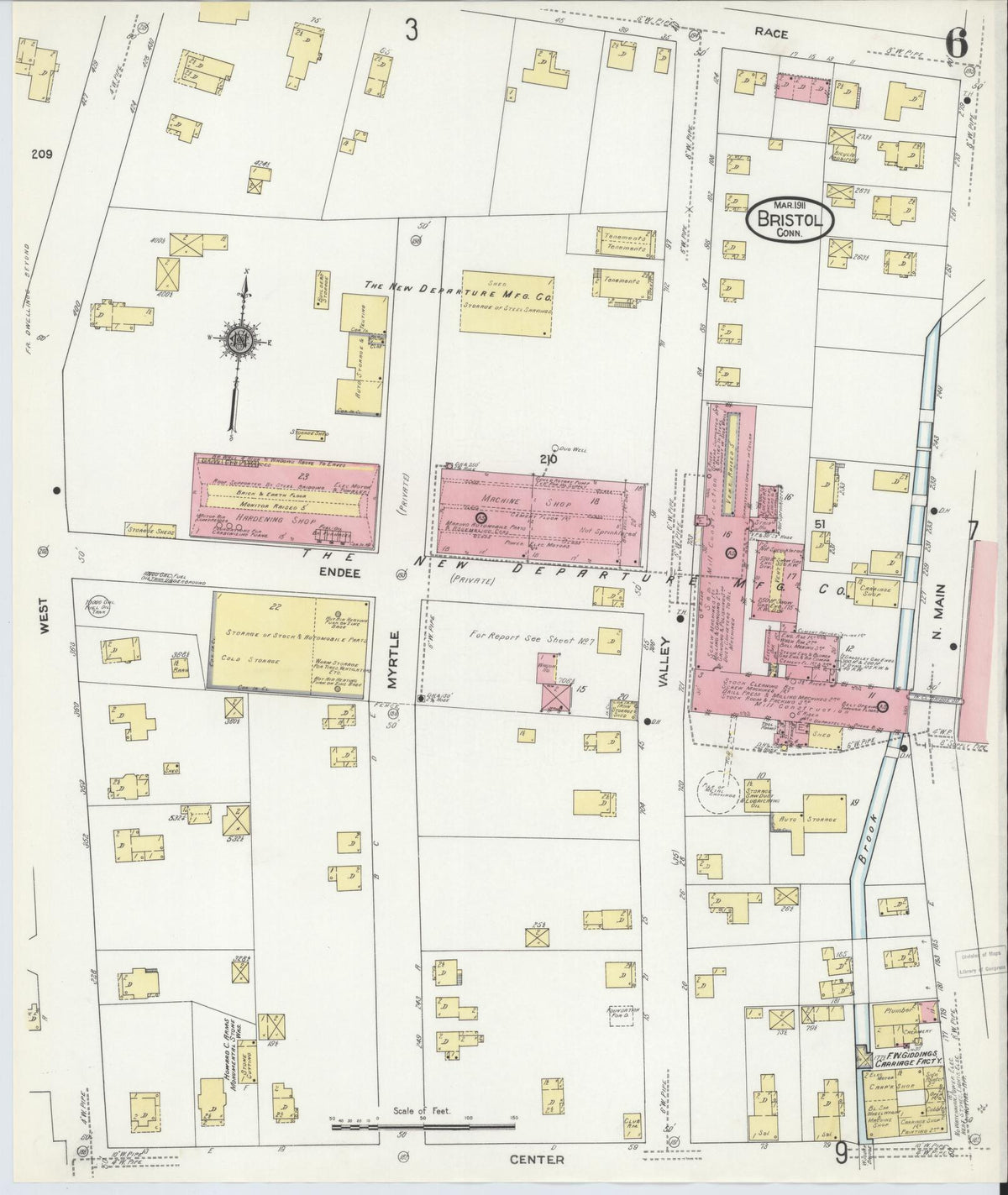 Sanborn Fire Insurance Map from Bristol, Hartford County, Connecticut (1911), Sheet #0006 - Historic Sanborn Fire Insurance Map Print, vintage old map wall art, antique decor, genealogy gift, Connecticut Connecticut map