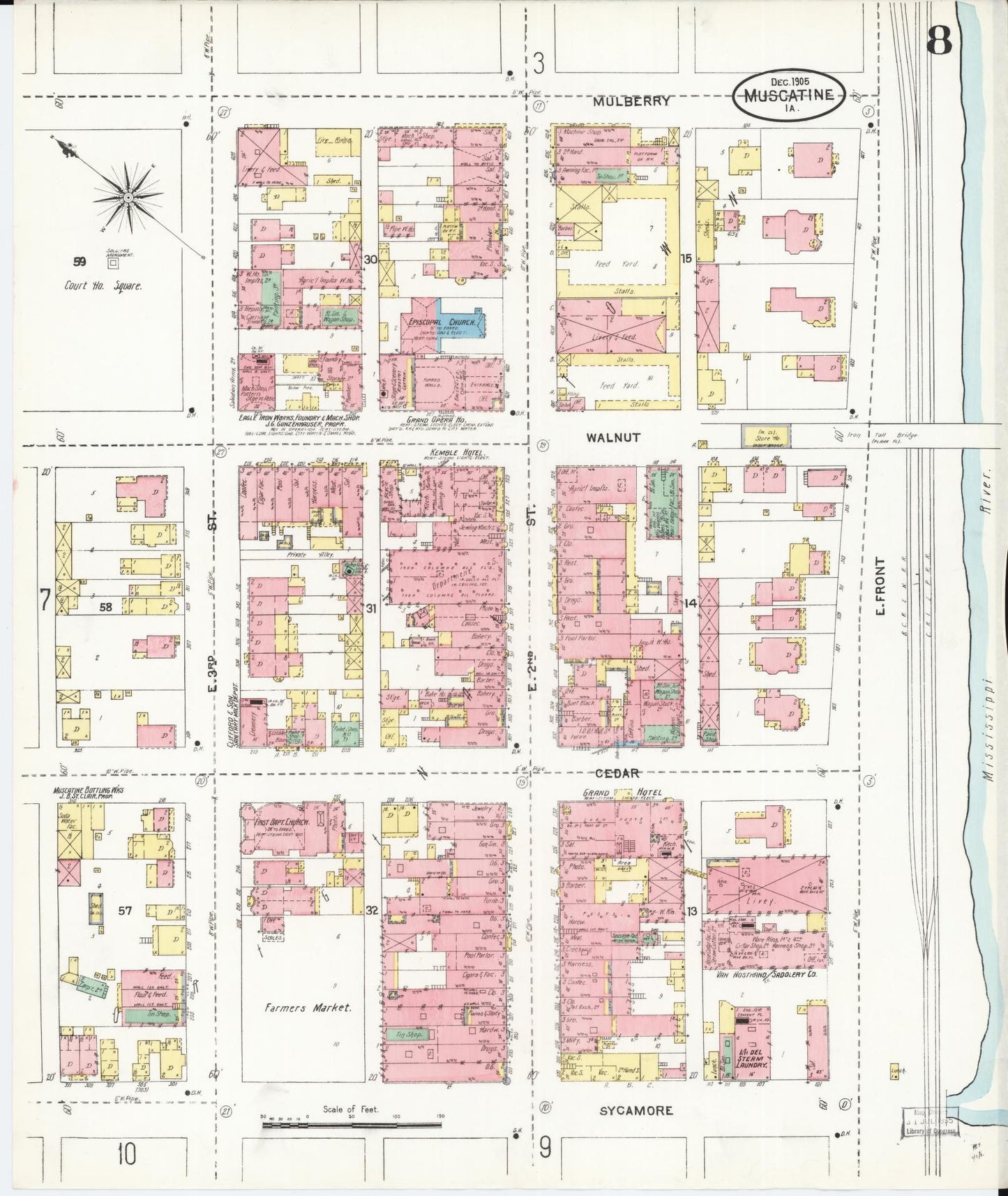 Sanborn Fire Insurance Map from Muscatine, Muscatine County, Iowa (1905), Sheet #0008 - Historic Sanborn Fire Insurance Map Print