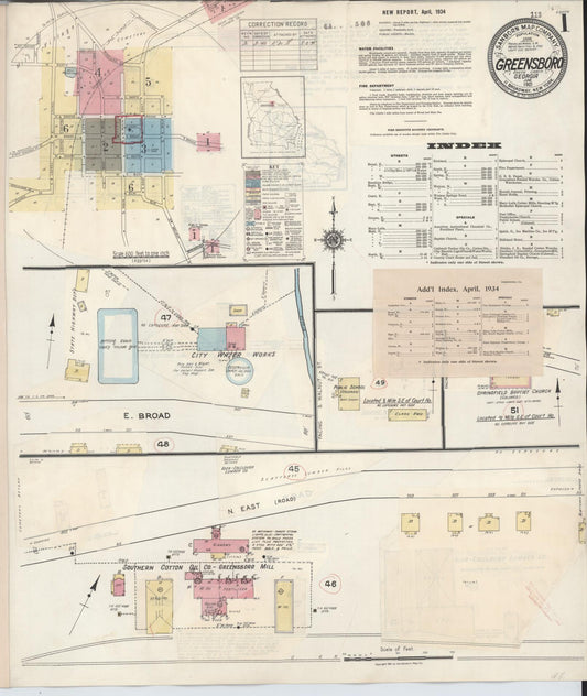 Sanborn Fire Insurance Map from Greensboro, Greene County, Georgia (1945), Sheet #0001 - Historic Sanborn Fire Insurance Map Print, vintage old map wall art, antique decor, genealogy gift, Georgia Georgia map
