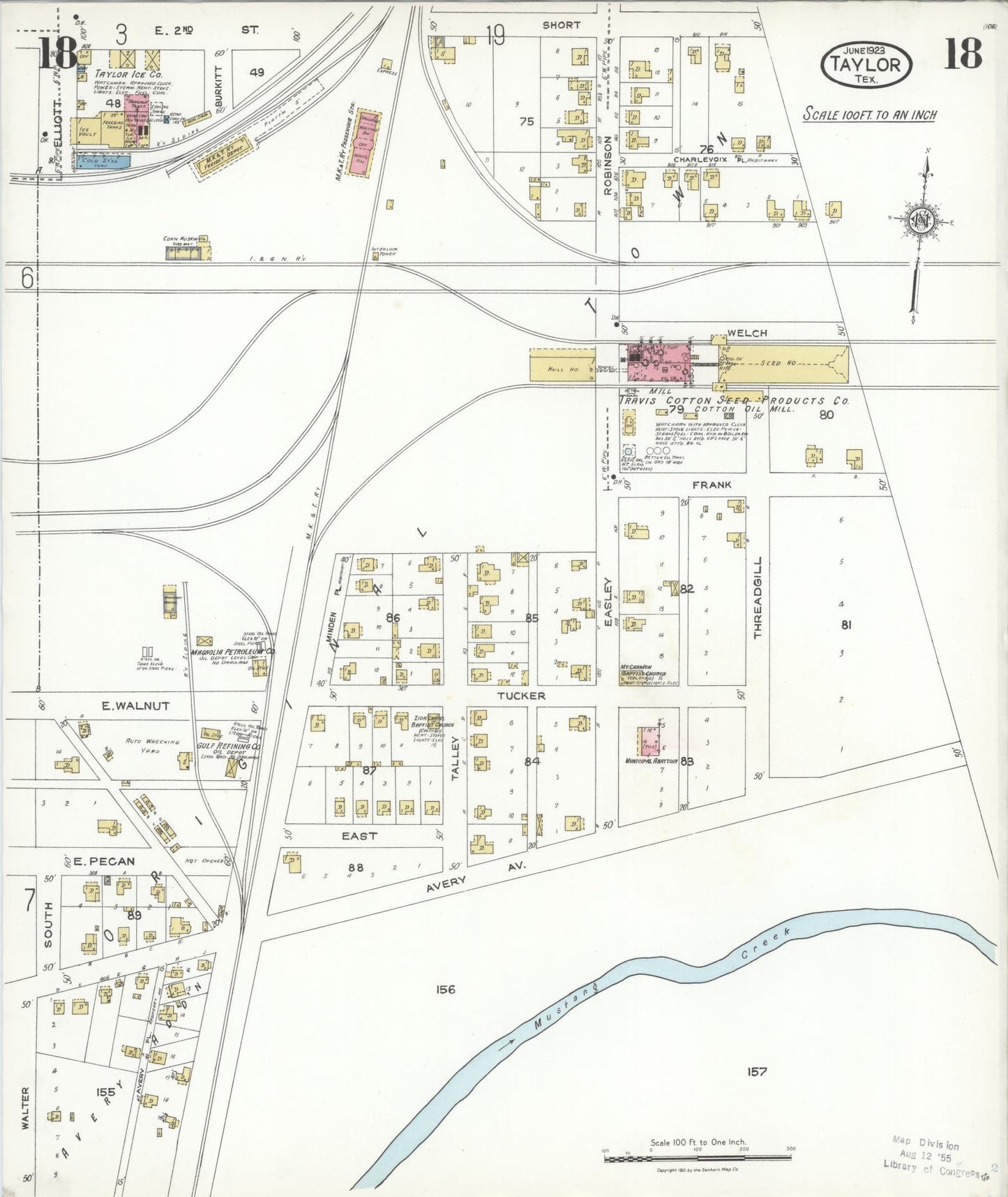 Sanborn Fire Insurance Map from Taylor, Williamson County, Texas (1923), Sheet #0018 - Complete Map Set gallery image, historic Sanborn map, vintage wall art, Texas Texas