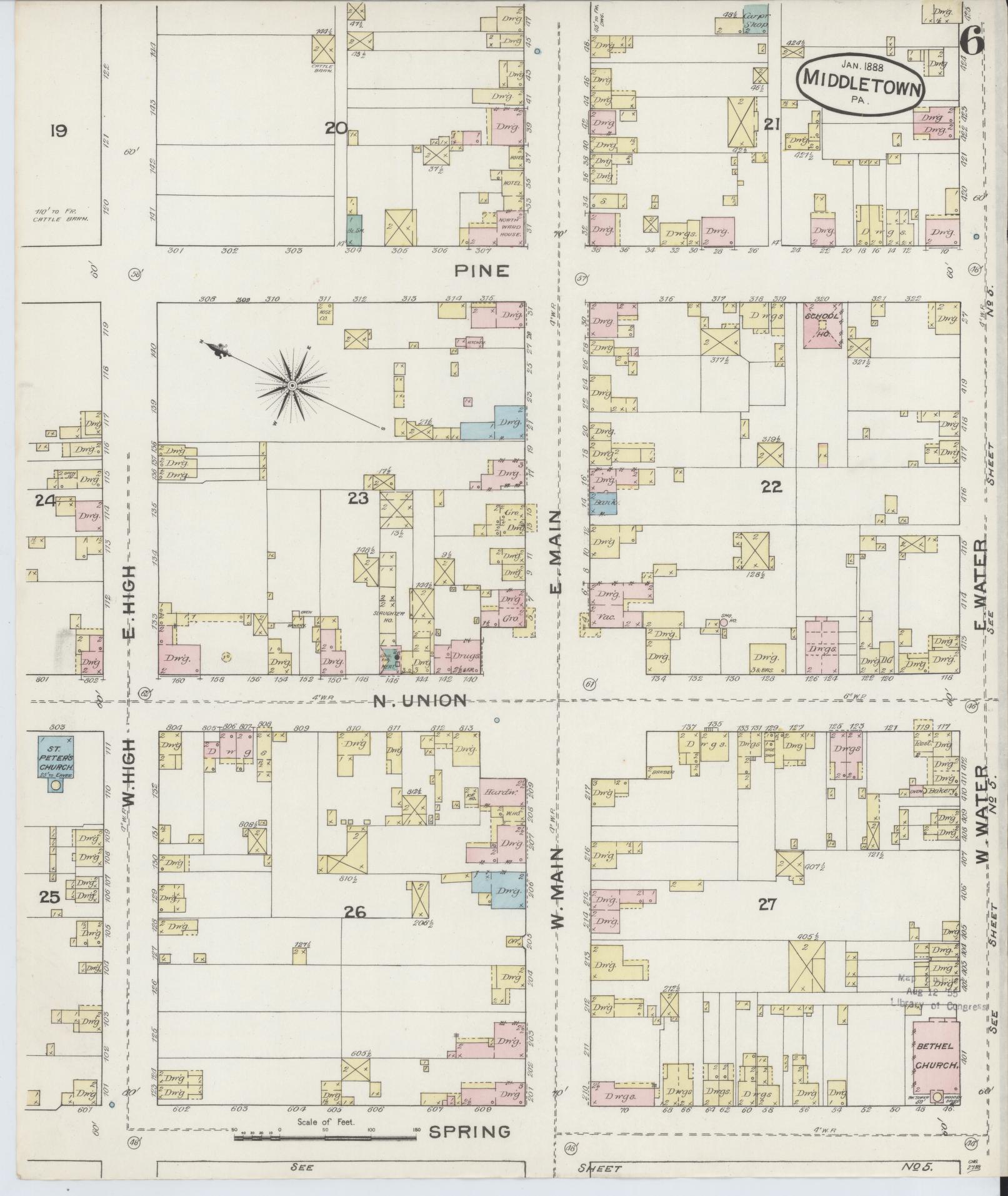 Sanborn Fire Insurance Map from Middletown, Dauphin County, Pennsylvania (1888), Sheet #0006 - Complete Map Set gallery image, historic Sanborn map, vintage wall art, Pennsylvania Pennsylvania