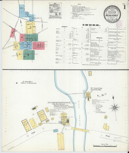 Sanborn Fire Insurance Map from Nicholasville, Jessamine County, Kentucky (1903), Sheet #0001 - Historic Sanborn Fire Insurance Map Print, vintage old map wall art, antique decor, genealogy gift, Kentucky Kentucky map