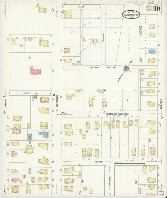 Sanborn Fire Insurance Map from Huntington, Huntington County, Indiana (1912), Sheet #0010 - Historic Sanborn Fire Insurance Map Print, vintage old map wall art, antique decor, genealogy gift, Indiana Indiana map