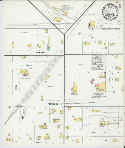 Sanborn Fire Insurance Map from South Lyon, Oakland County, Michigan (1899), Sheet #0001 - Historic Sanborn Fire Insurance Map Print, vintage old map wall art, antique decor, genealogy gift, Michigan Michigan map
