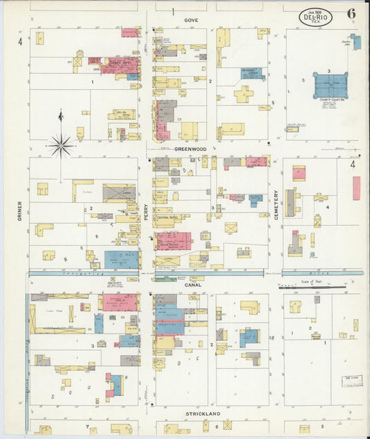 Sanborn Fire Insurance Map from Del Rio, Val Verde County, Texas (1909), Sheet #0006 - Historic Sanborn Fire Insurance Map Print, vintage old map wall art, antique decor, genealogy gift, Texas Texas map