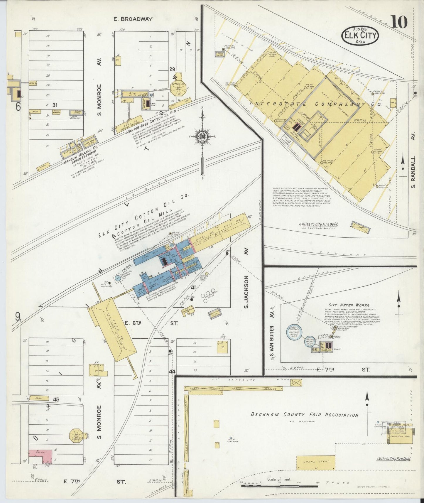 Sanborn Fire Insurance Map from Elk City, Beckham County, Oklahoma (1916), Sheet #0010 - Complete Map Set gallery image, historic Sanborn map, vintage wall art, Oklahoma Oklahoma
