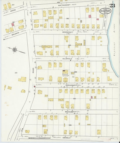 Sanborn Fire Insurance Map from Hyde Park, Norfolk County, Massachusetts (1917), Sheet #0023 - Historic Sanborn Fire Insurance Map Print, vintage old map wall art, antique decor, genealogy gift, Massachusetts Massachusetts map