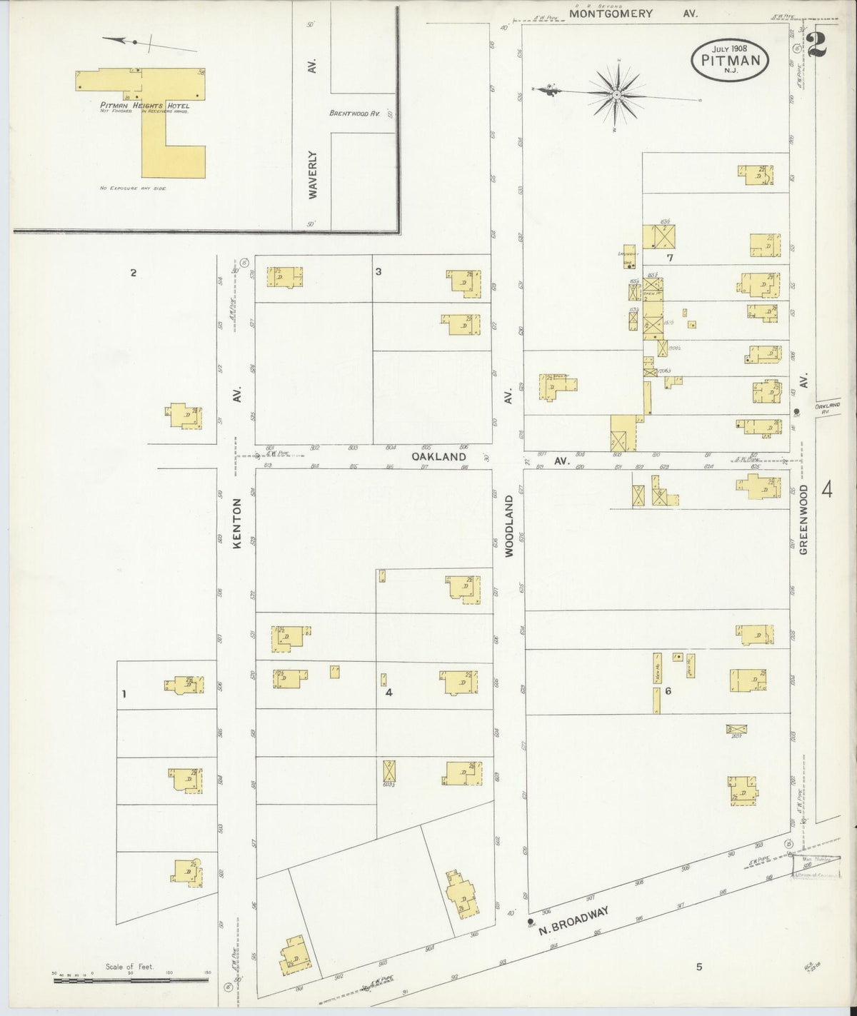 Sanborn Fire Insurance Map from Pitman, Gloucester County, New Jersey (1908), Sheet #0002 - Historic Sanborn Fire Insurance Map Print, vintage old map wall art, antique decor, genealogy gift, New Jersey New Jersey map