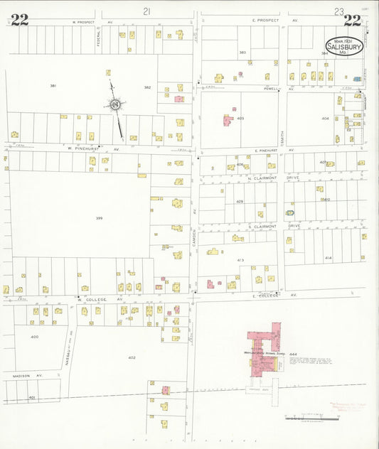 Sanborn Fire Insurance Map from Salisbury, Wicomico County, Maryland (1931), Sheet #0022 - Historic Sanborn Fire Insurance Map Print, vintage old map wall art
