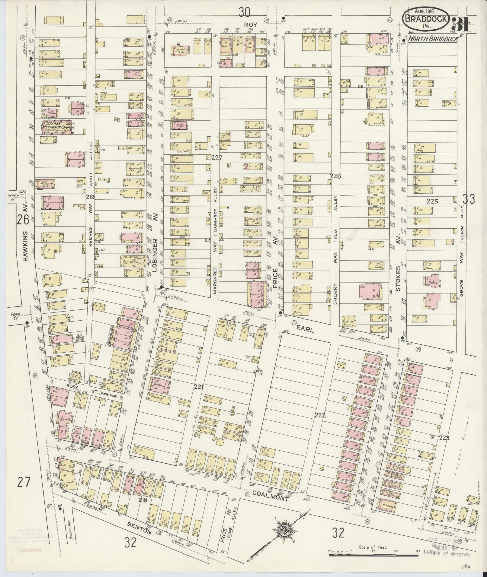 Sanborn Fire Insurance Map from Braddock, Allegheny County, Pennsylvania (1914), Sheet #0031 - Historic Sanborn Fire Insurance Map Print, vintage old map wall art, antique decor, genealogy gift, Pennsylvania Pennsylvania map