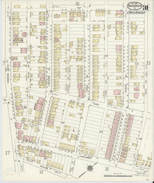 Sanborn Fire Insurance Map from Braddock, Allegheny County, Pennsylvania (1914), Sheet #0031 - Historic Sanborn Fire Insurance Map Print, vintage old map wall art, antique decor, genealogy gift, Pennsylvania Pennsylvania map