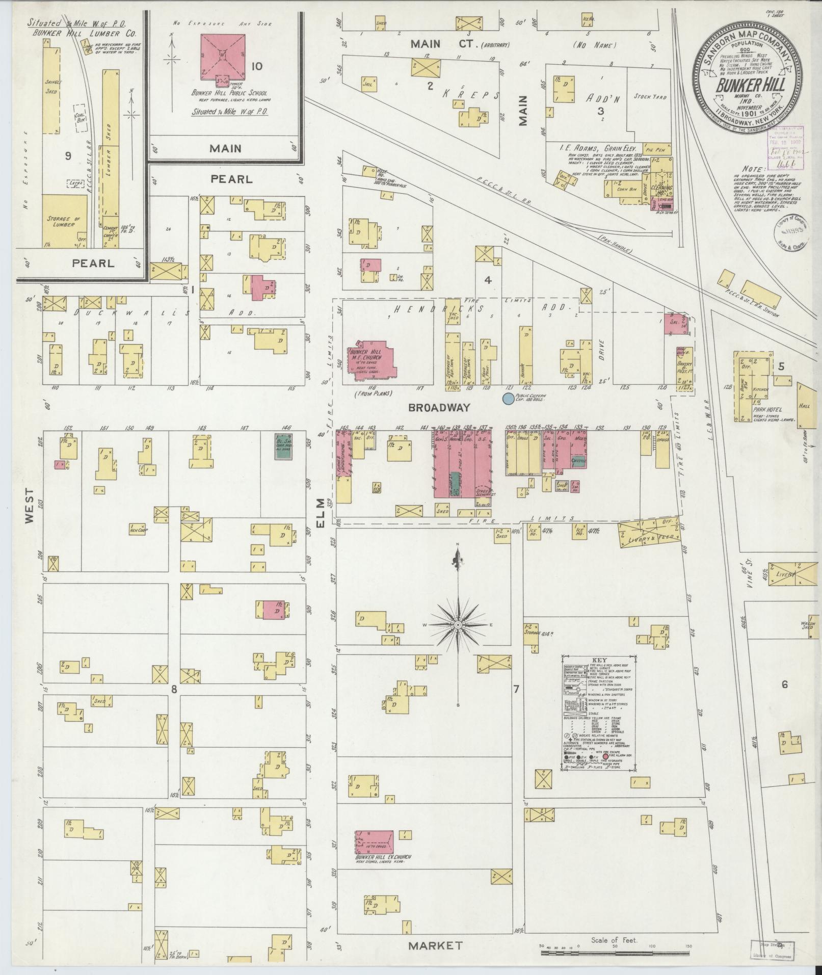 Sanborn Fire Insurance Map from Bunker Hill, Miami County, Indiana. (1901) – Historic Sanborn Fire Insurance Map Print