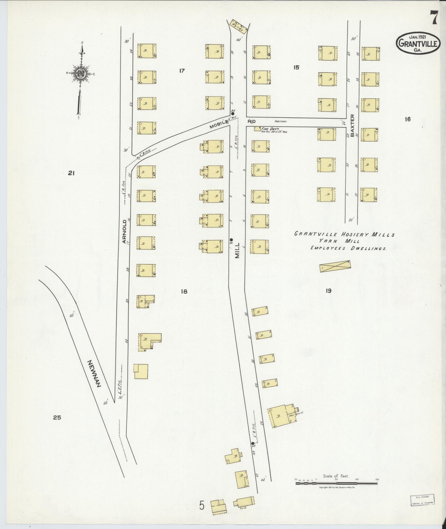 Sanborn Fire Insurance Map from Grantville, Coweta County, Georgia (1921), Sheet #0007 - Complete Map Set gallery image, historic Sanborn map, vintage wall art, Georgia Georgia