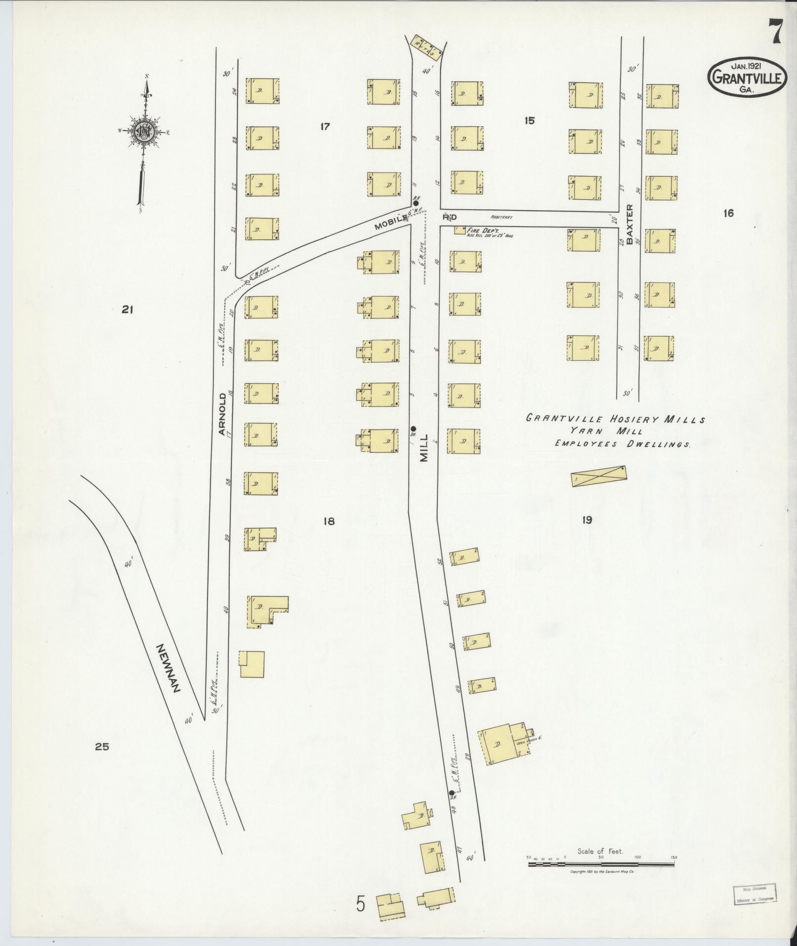 Sanborn Fire Insurance Map from Grantville, Coweta County, Georgia (1921), Sheet #0007 - Complete Map Set gallery image, historic Sanborn map, vintage wall art, Georgia Georgia