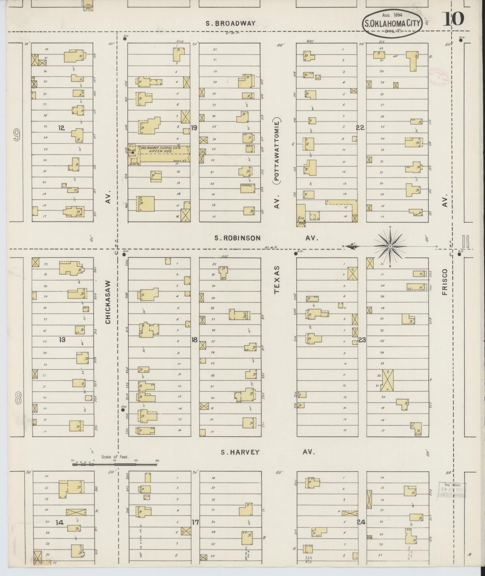Sanborn Fire Insurance Map from Oklahoma City, Oklahoma County, Oklahoma (1894), Sheet #0010 - Complete Map Set gallery image, historic Sanborn map, vintage wall art, Oklahoma City Oklahoma