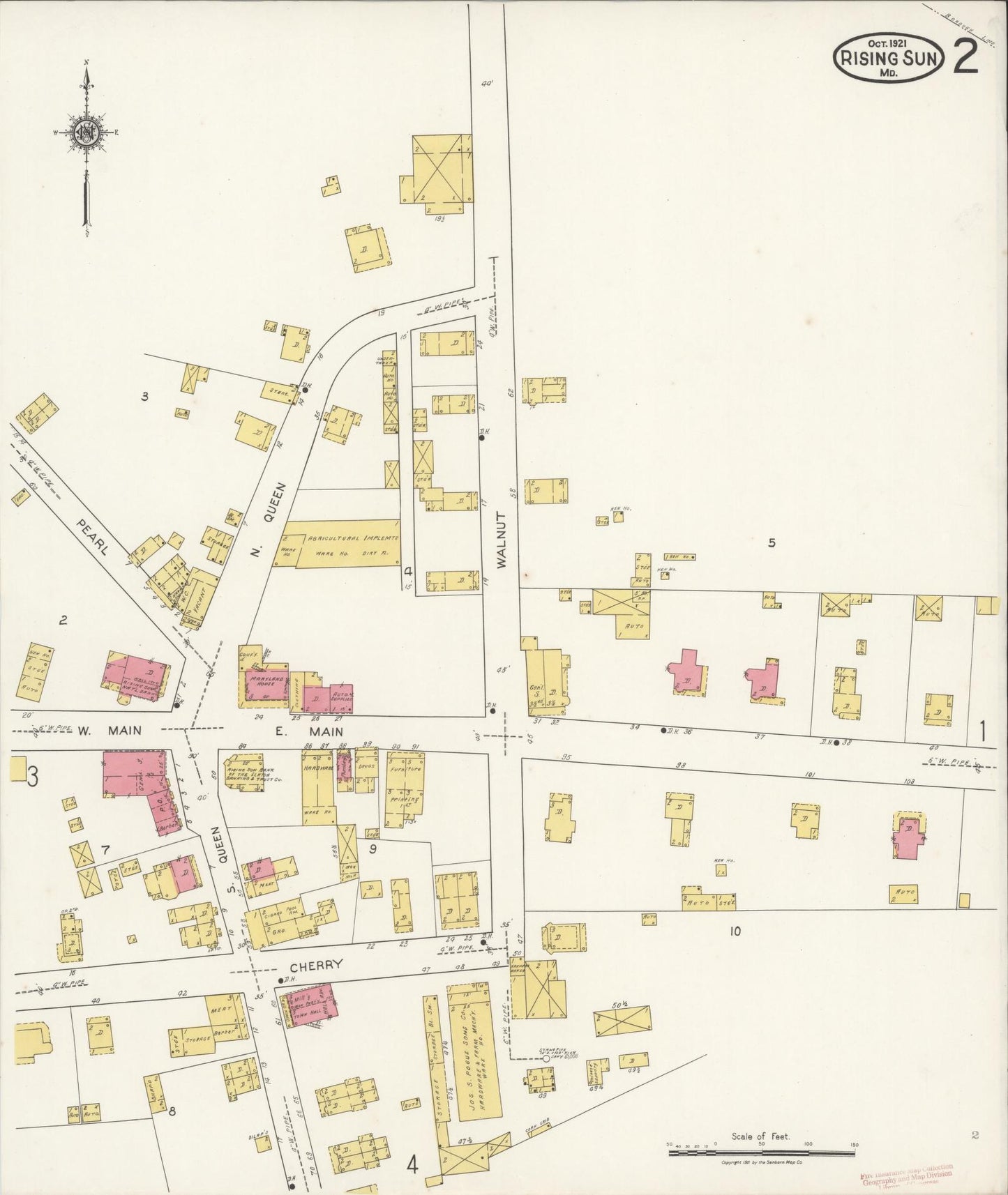 Sanborn Fire Insurance Map from Rising Sun, Cecil County, Maryland (1921), Sheet #0002 - Complete Map Set gallery image, historic Sanborn map, vintage wall art, Maryland Maryland