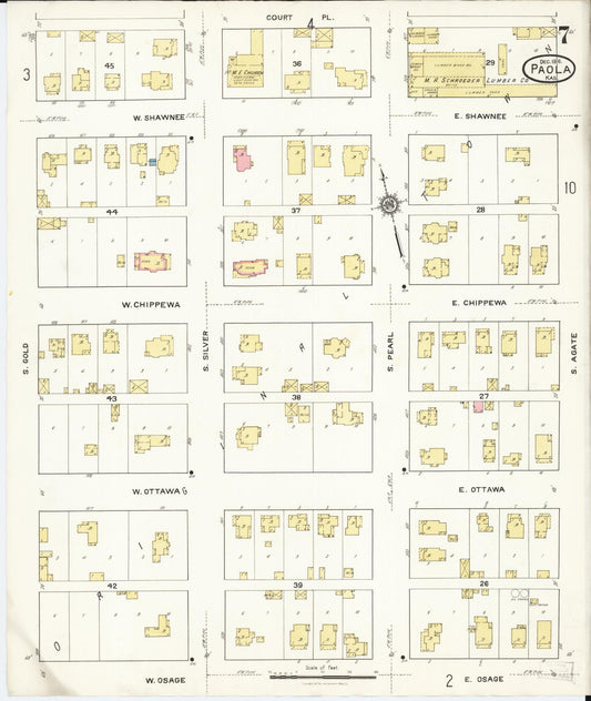 Sanborn Fire Insurance Map from Paola, Miami County, Kansas (1916), Sheet #0007 - Historic Sanborn Fire Insurance Map Print, vintage old map wall art, antique decor, genealogy gift, Kansas Kansas map