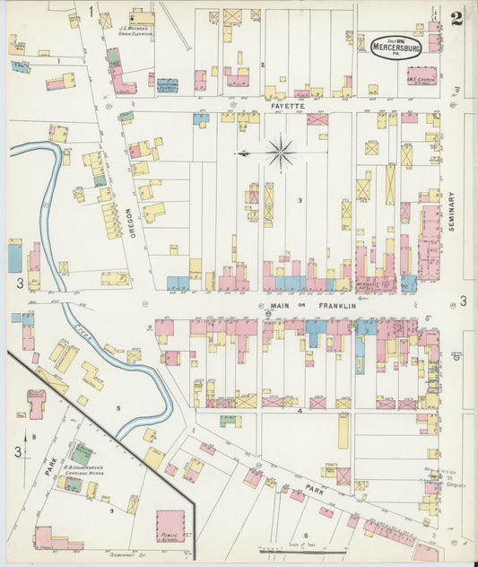 Sanborn Fire Insurance Map from Mercersburg, Franklin County, Pennsylvania (1896), Sheet #0002 - Historic Sanborn Fire Insurance Map Print, vintage old map wall art, antique decor, genealogy gift, Pennsylvania Pennsylvania map