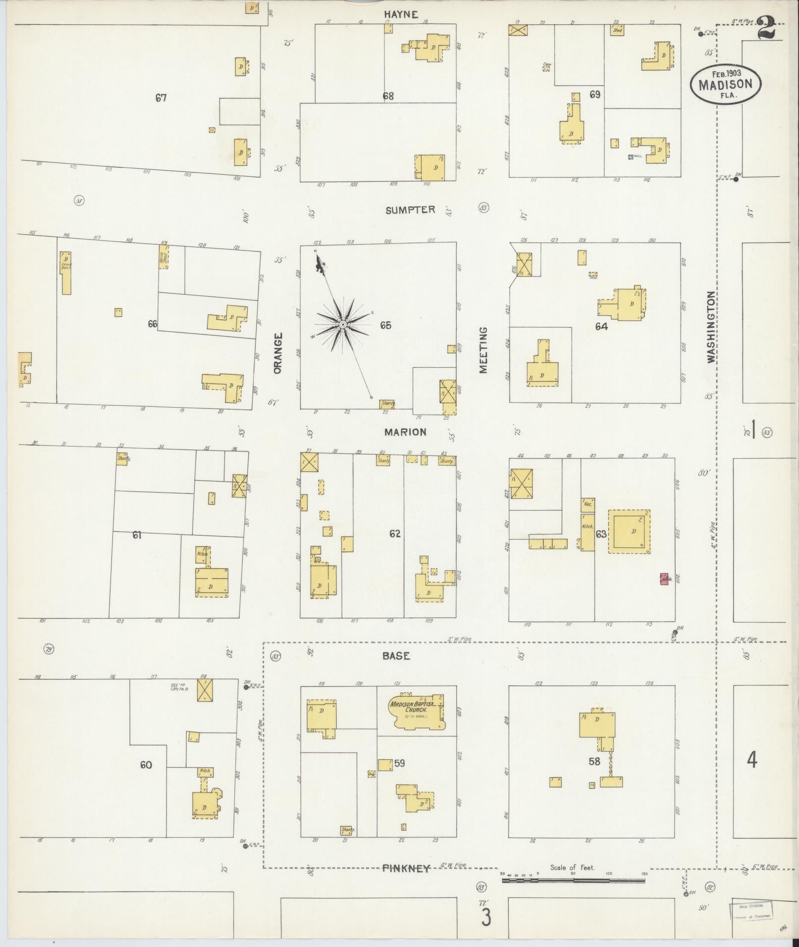 Sanborn Fire Insurance Map from Madison, Madison County, Florida (1903), Sheet #0002 - Historic Sanborn Fire Insurance Map Print, vintage old map wall art, antique decor, genealogy gift, Florida Florida map