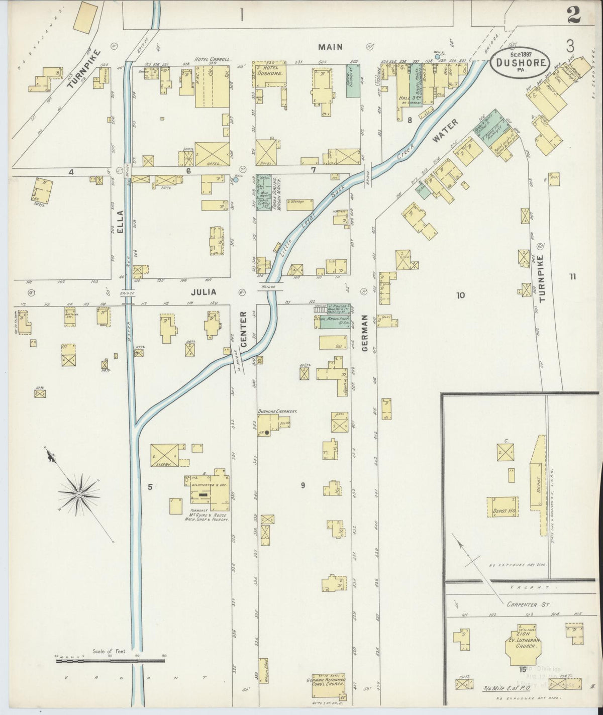 Sanborn Fire Insurance Map from Dushore, Sullivan County, Pennsylvania (1897), Sheet #0002 - Complete Map Set gallery image, historic Sanborn map, vintage wall art, Pennsylvania Pennsylvania