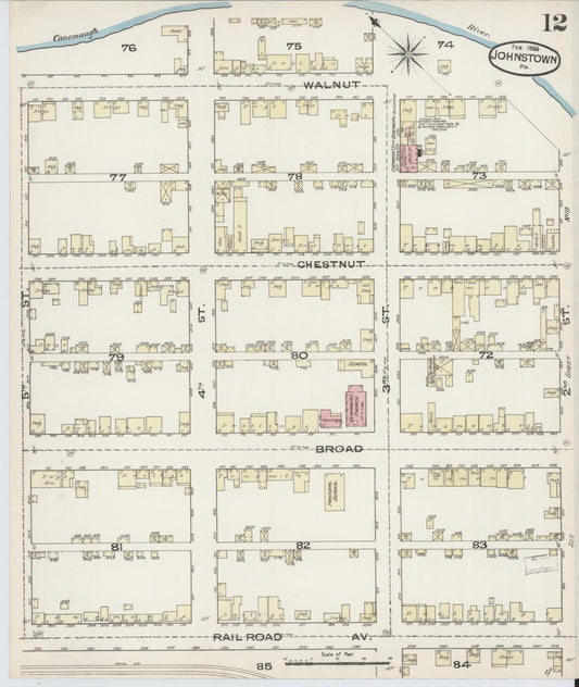 Sanborn Fire Insurance Map from Johnstown, Cambria County, Pennsylvania (1886), Sheet #0012 - Historic Sanborn Fire Insurance Map Print, vintage old map wall art, antique decor, genealogy gift, Pennsylvania Pennsylvania map