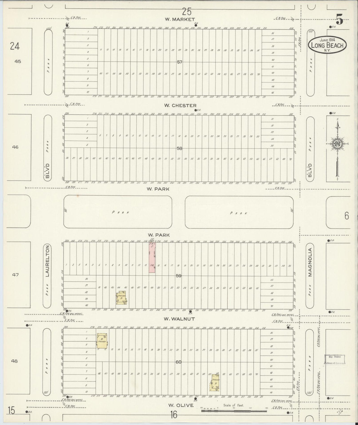 Sanborn Fire Insurance Map from Long Beach, Nassau County, New York (1914), Sheet #0005 - Complete Map Set gallery image, historic Sanborn map, vintage wall art, New York New York
