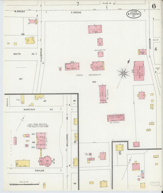 Sanborn Fire Insurance Map from Athens, Clarke County, Georgia (1898), Sheet #0006 - Historic Sanborn Fire Insurance Map Print, vintage old map wall art, antique decor, genealogy gift, Georgia Georgia map