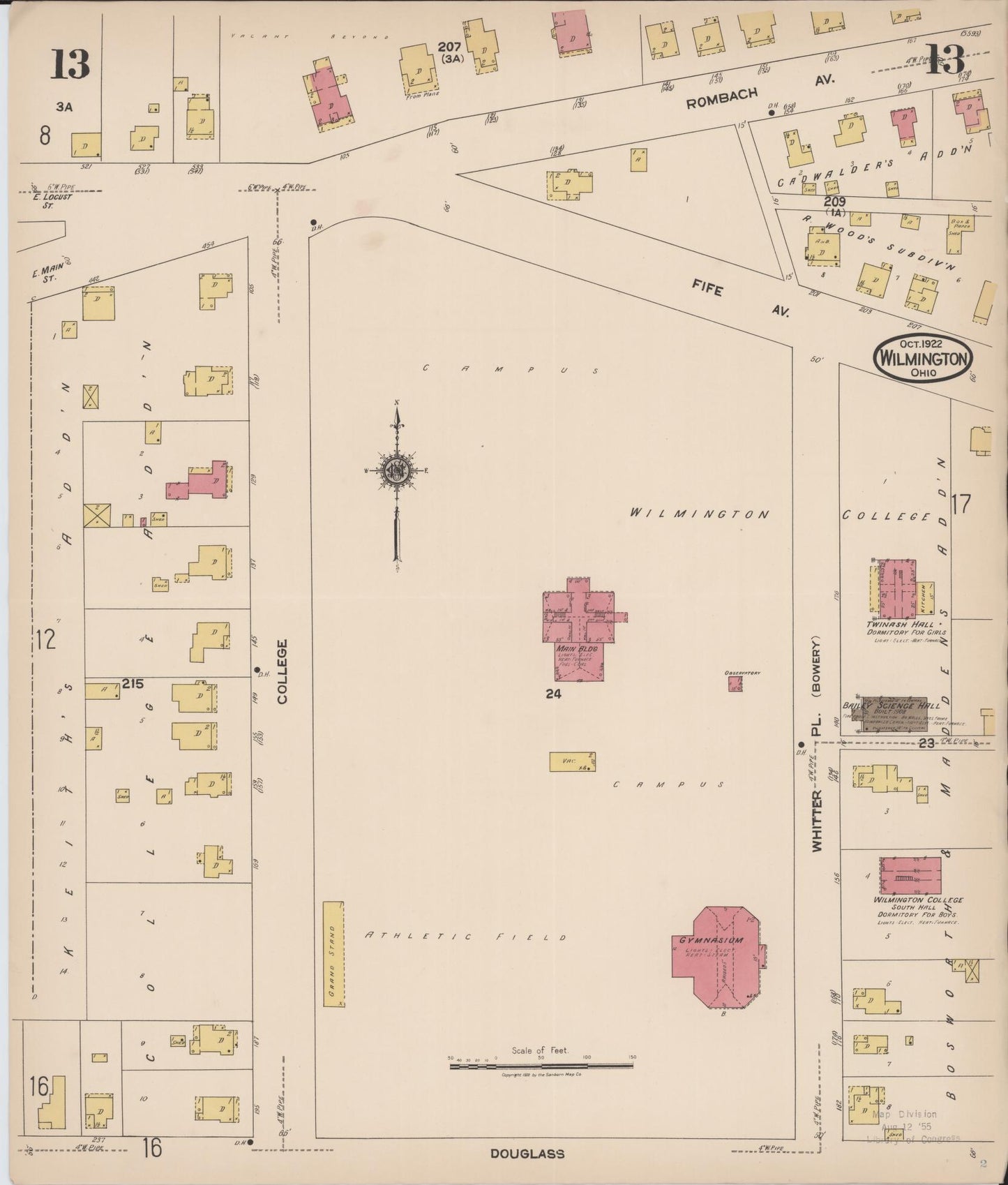 Sanborn Fire Insurance Map from Wilmington, Clinton County, Ohio (1922), Sheet #0013 - Historic Sanborn Fire Insurance Map Print, vintage old map wall art, antique decor, genealogy gift, Ohio Ohio map