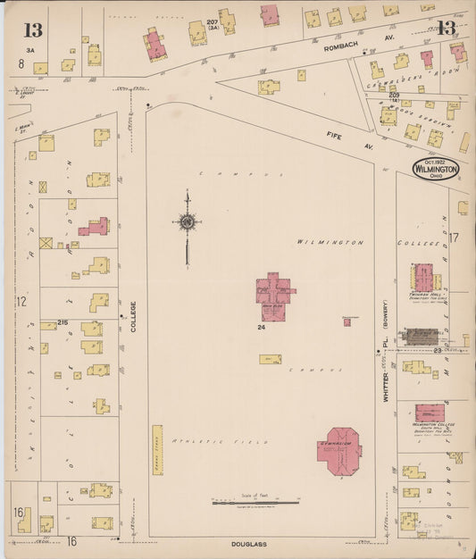 Sanborn Fire Insurance Map from Wilmington, Clinton County, Ohio (1922), Sheet #0013 - Historic Sanborn Fire Insurance Map Print, vintage old map wall art, antique decor, genealogy gift, Ohio Ohio map