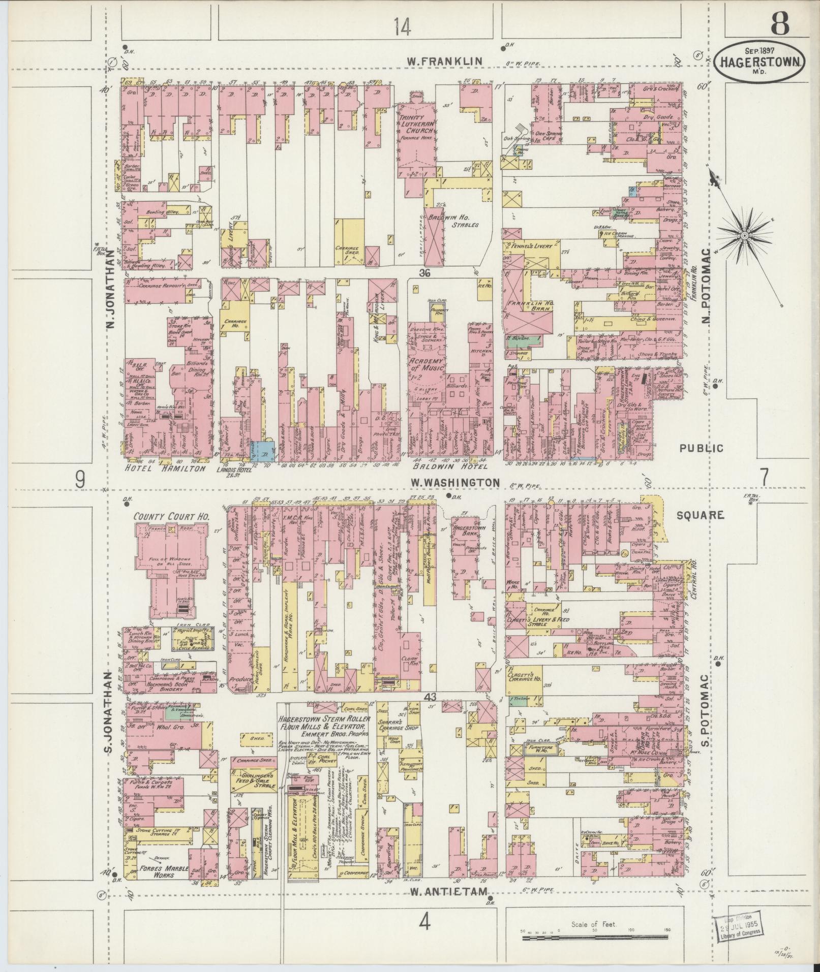 Washington, Maryland - 1897 - Sanborn Fire Insurance Map, Sheet #0008 - Historic Sanborn Fire Insurance Map Print, Washington Maryland 1897 0008 vintage old map wall art
