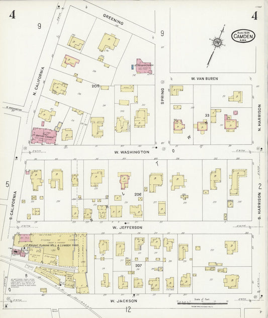 Sanborn Fire Insurance Map from Camden, Ouachita County, Arkansas (1924), Sheet #0004 - Historic Sanborn Fire Insurance Map Print, vintage old map wall art, antique decor, genealogy gift, Arkansas Arkansas map