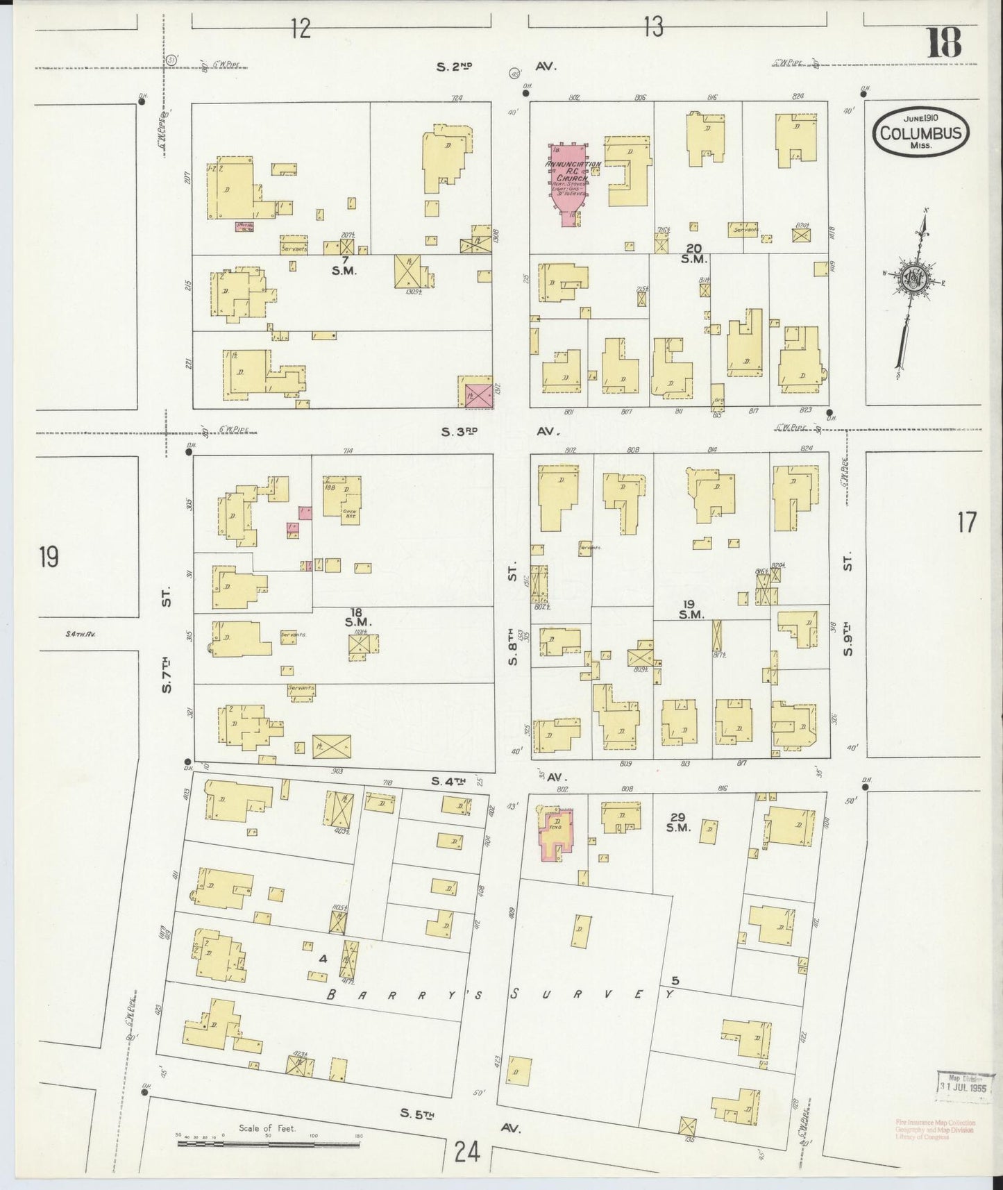 Sanborn Fire Insurance Map from Columbus, Lowndes County, Mississippi (1910), Sheet #0018 - Complete Map Set gallery image, historic Sanborn map, vintage wall art, Mississippi Mississippi