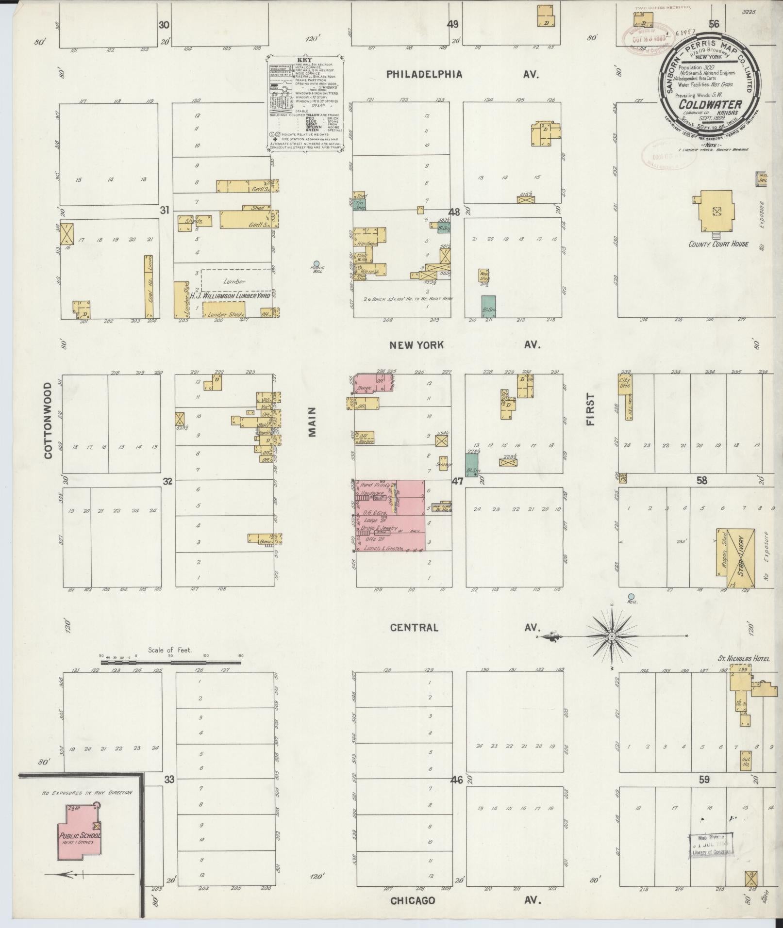 Sanborn Fire Insurance Map from Coldwater, Comanche County, Kansas (1899), Sheet #0001 - Historic Sanborn Fire Insurance Map Print, vintage old map wall art, antique decor, genealogy gift, Kansas Kansas map
