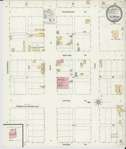 Sanborn Fire Insurance Map from Coldwater, Comanche County, Kansas (1899), Sheet #0001 - Historic Sanborn Fire Insurance Map Print, vintage old map wall art, antique decor, genealogy gift, Kansas Kansas map