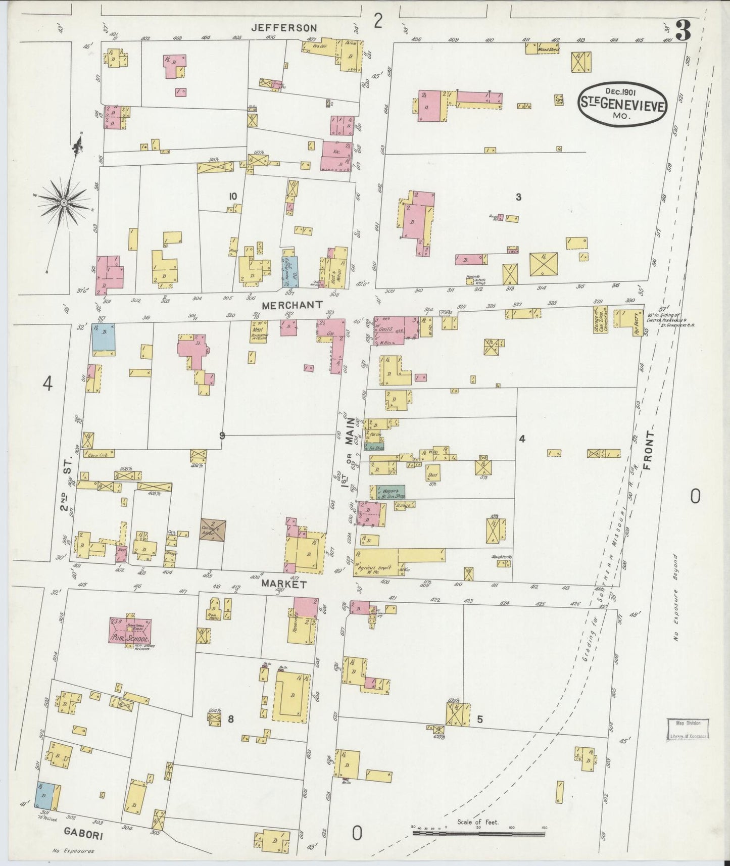 Sanborn Fire Insurance Map from Sainte Genevieve, Saint Genevieve County, Missouri (1901), Sheet #0003 - Complete Map Set gallery image, historic Sanborn map, vintage wall art, Missouri Missouri