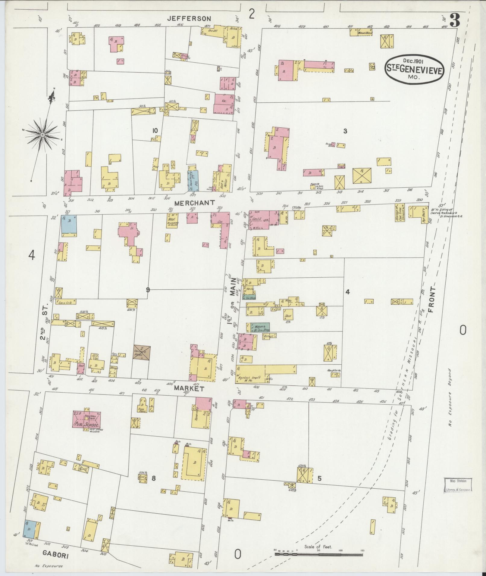 Sanborn Fire Insurance Map from Sainte Genevieve, Saint Genevieve County, Missouri (1901), Sheet #0003 - Complete Map Set gallery image, historic Sanborn map, vintage wall art, Missouri Missouri