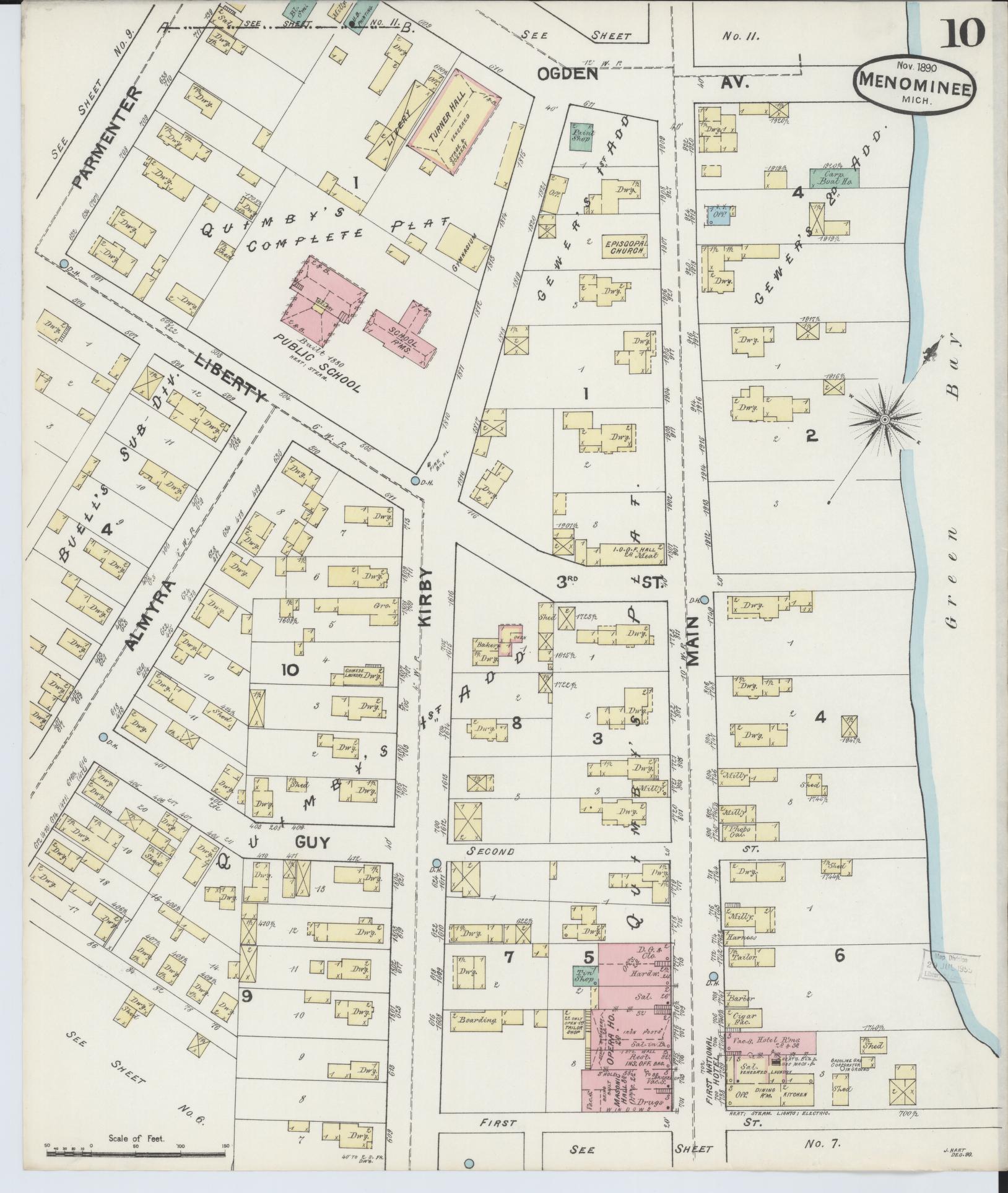 Sanborn Fire Insurance Map from Menominee, Menominee County, Michigan (1890), Sheet #0010 - Complete Map Set gallery image, historic Sanborn map, vintage wall art, Michigan Michigan