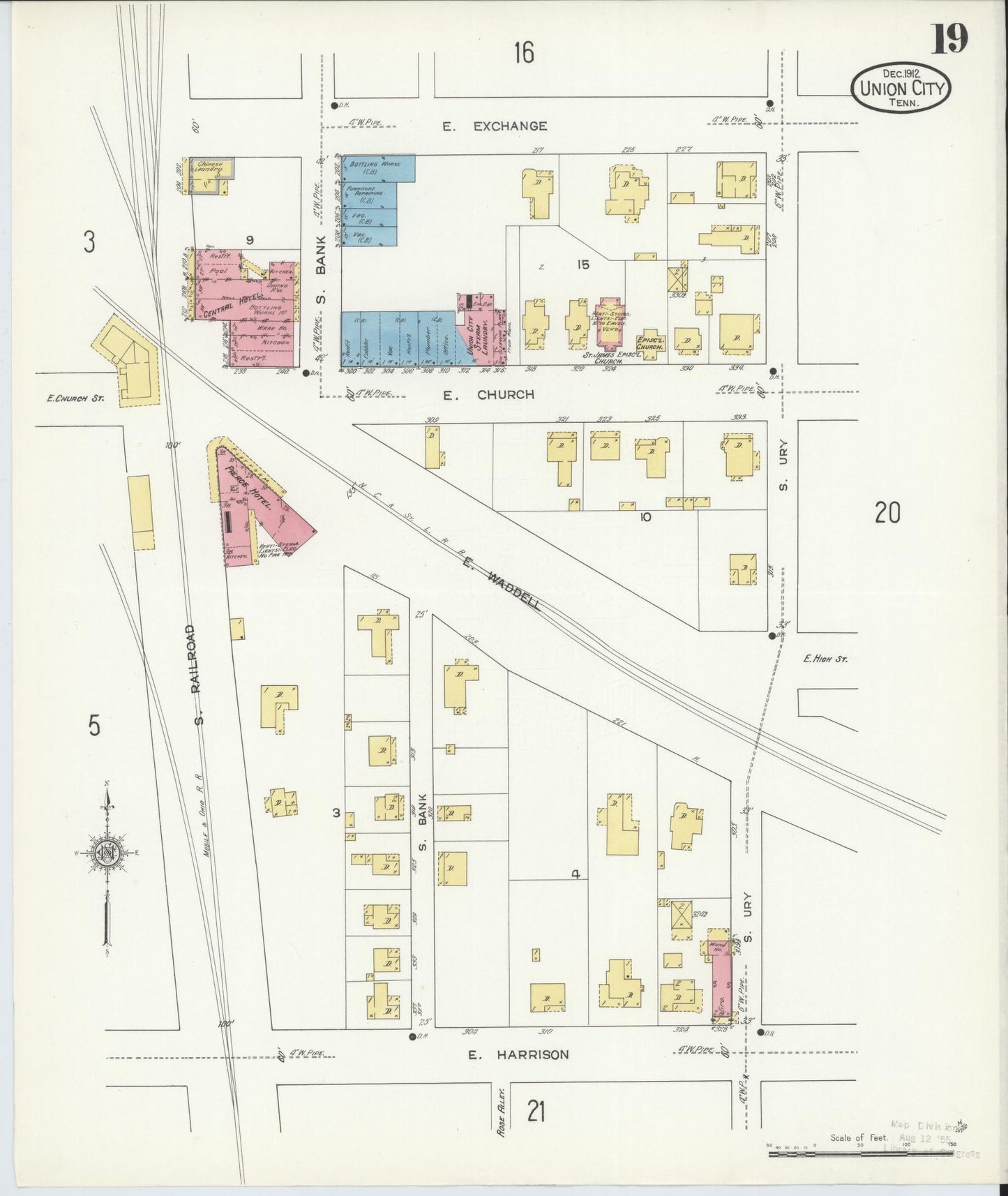 Sanborn Fire Insurance Map from Union City, Obion County, Tennessee (1912), Sheet #0019 - Complete Map Set gallery image, historic Sanborn map, vintage wall art, Tennessee Tennessee