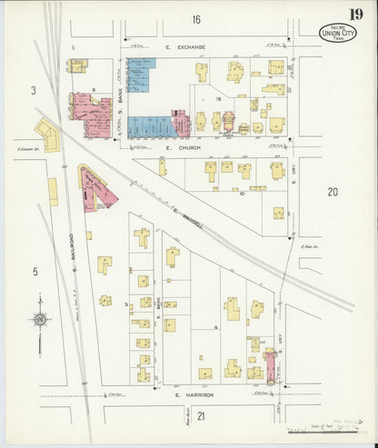 Sanborn Fire Insurance Map from Union City, Obion County, Tennessee (1912), Sheet #0019 - Complete Map Set gallery image, historic Sanborn map, vintage wall art, Tennessee Tennessee