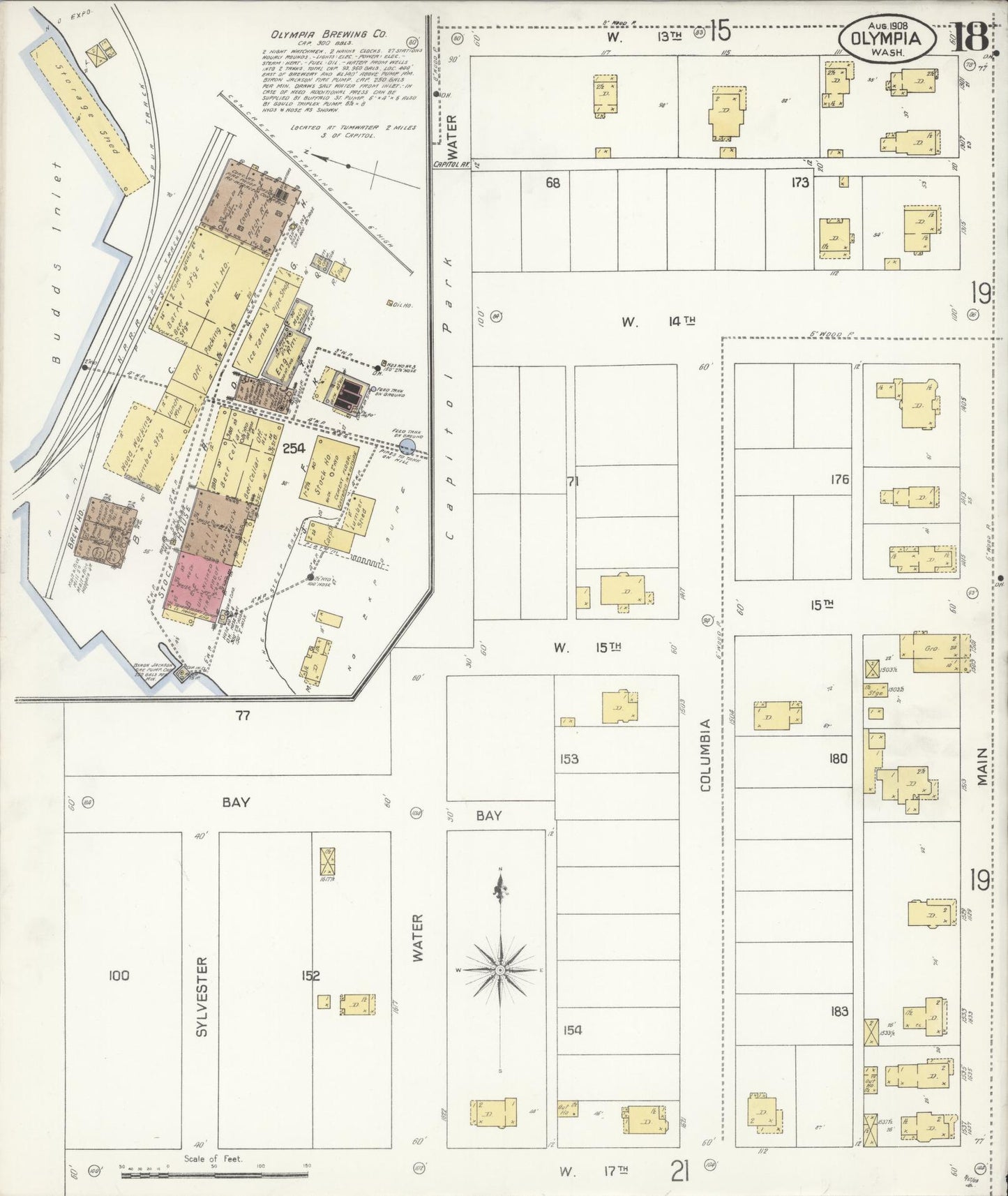 Sanborn Fire Insurance Map from Olympia, Thurston County, Washington (1908), Sheet #0018 - Complete Map Set gallery image, historic Sanborn map, vintage wall art, Washington Washington
