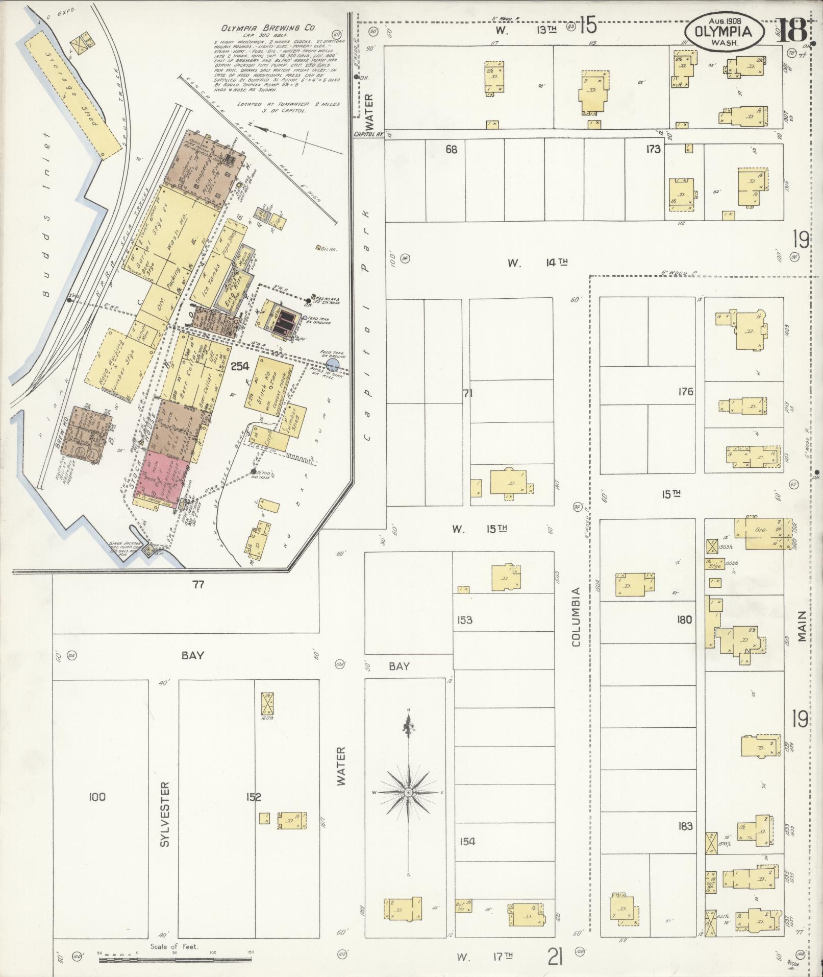 Sanborn Fire Insurance Map from Olympia, Thurston County, Washington (1908), Sheet #0018 - Complete Map Set gallery image, historic Sanborn map, vintage wall art, Washington Washington