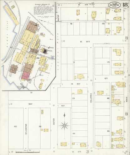 Sanborn Fire Insurance Map from Olympia, Thurston County, Washington (1908), Sheet #0018 - Complete Map Set gallery image, historic Sanborn map, vintage wall art, Washington Washington