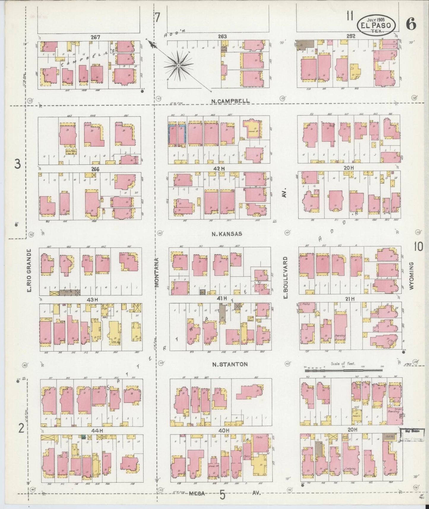 Sanborn Fire Insurance Map from El Paso, El Paso County, Texas (1905), Sheet #0006 - Complete Map Set gallery image, historic Sanborn map, vintage wall art, Texas Texas