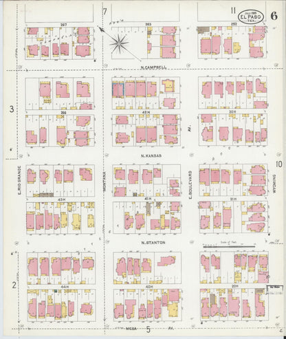 Sanborn Fire Insurance Map from El Paso, El Paso County, Texas (1905), Sheet #0006 - Complete Map Set gallery image, historic Sanborn map, vintage wall art, Texas Texas