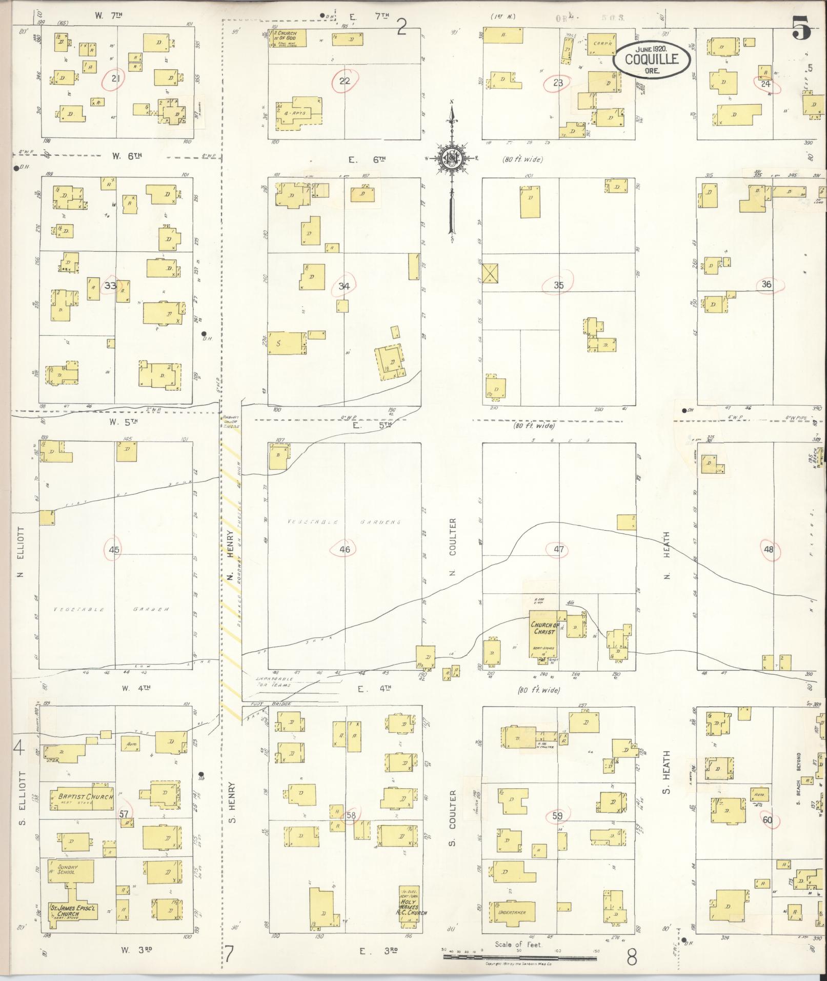 Sanborn Fire Insurance Map from Coquille, Coos County, Oregon (1945), Sheet #0005 - Complete Map Set gallery image, historic Sanborn map, vintage wall art, Oregon Oregon