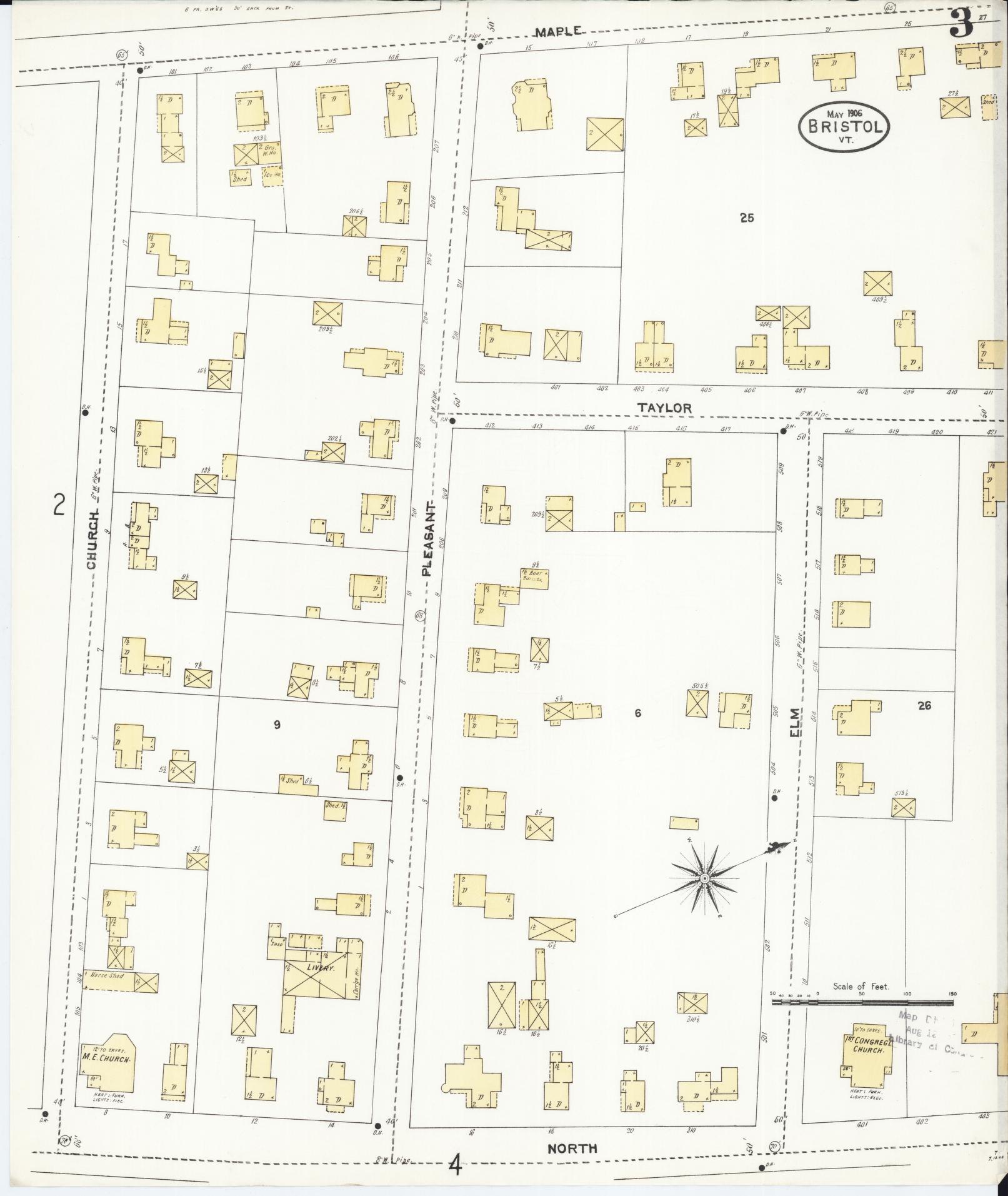 Sanborn Fire Insurance Map from Bristol, Addison County, Vermont (1906), Sheet #0003 - Complete Map Set gallery image, historic Sanborn map, vintage wall art, Vermont Vermont