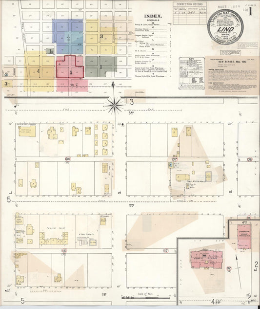 Sanborn Fire Insurance Map from Lind, Adams County, Washington (1943), Sheet #0001 - Complete Map Set gallery image, historic Sanborn map, vintage wall art, Washington Washington