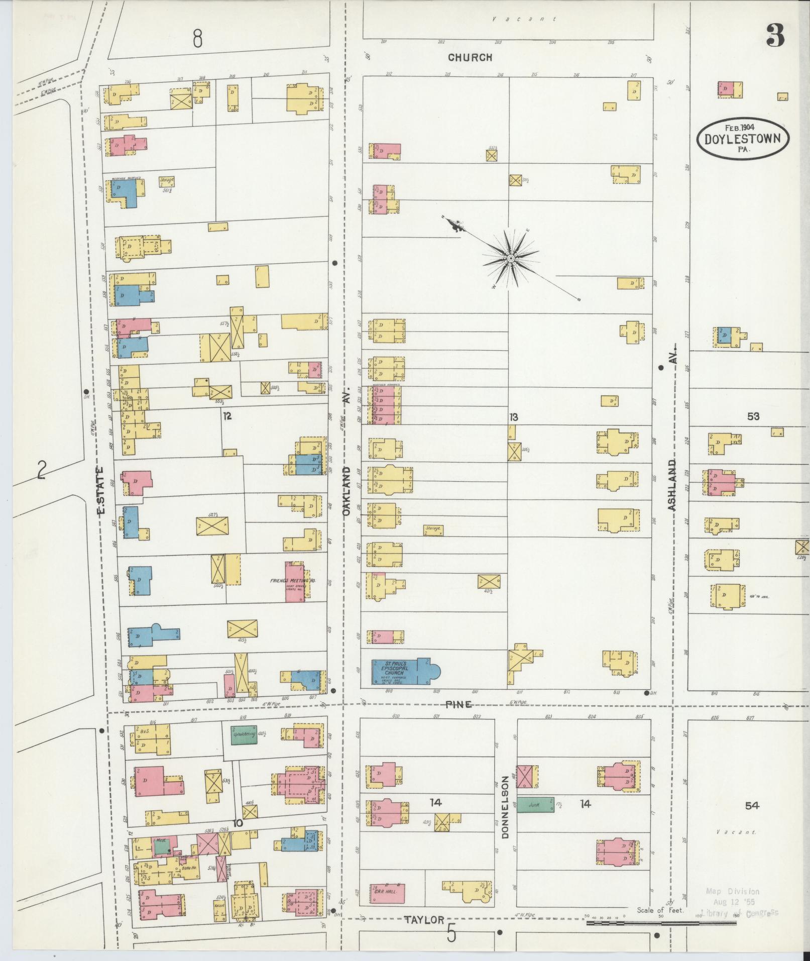 Sanborn Fire Insurance Map from Doylestown, Bucks County, Pennsylvania (1904), Sheet #0003 - Historic Sanborn Fire Insurance Map Print, vintage old map wall art, antique decor, genealogy gift, Pennsylvania Pennsylvania map