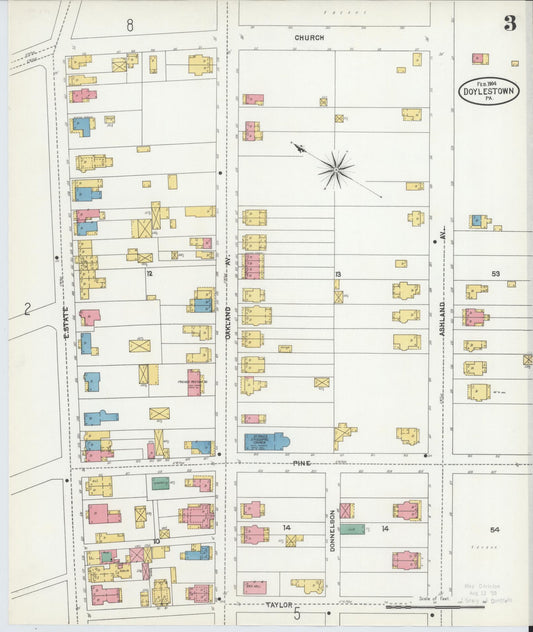 Sanborn Fire Insurance Map from Doylestown, Bucks County, Pennsylvania (1904), Sheet #0003 - Historic Sanborn Fire Insurance Map Print, vintage old map wall art, antique decor, genealogy gift, Pennsylvania Pennsylvania map