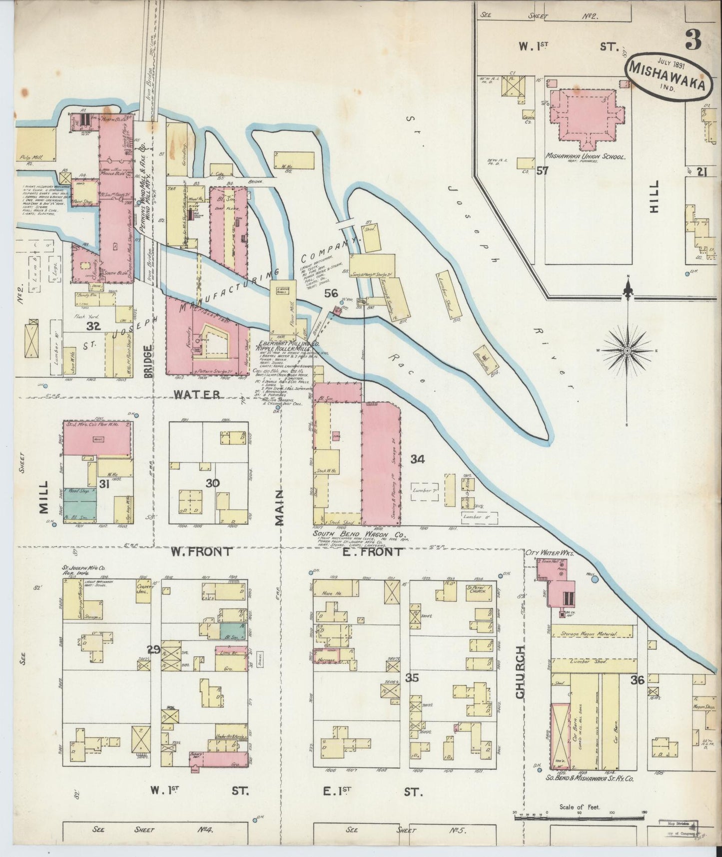 Sanborn Fire Insurance Map from Mishawaka, Saint Joseph County, Indiana (1891), Sheet #0003 - Complete Map Set gallery image, historic Sanborn map, vintage wall art, Indiana Indiana